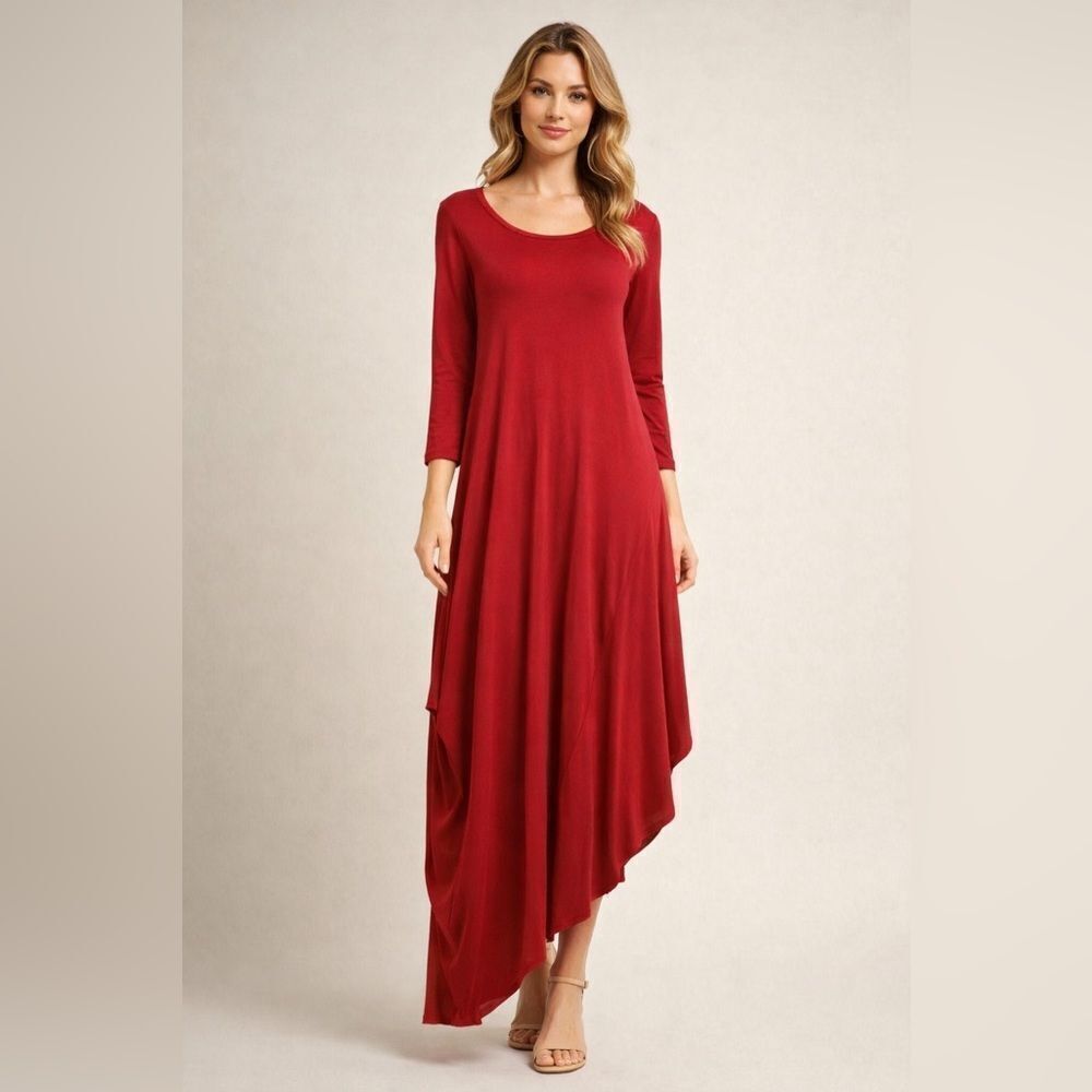 Cielo Blu Stretch Cotton Asymmetrical Dress